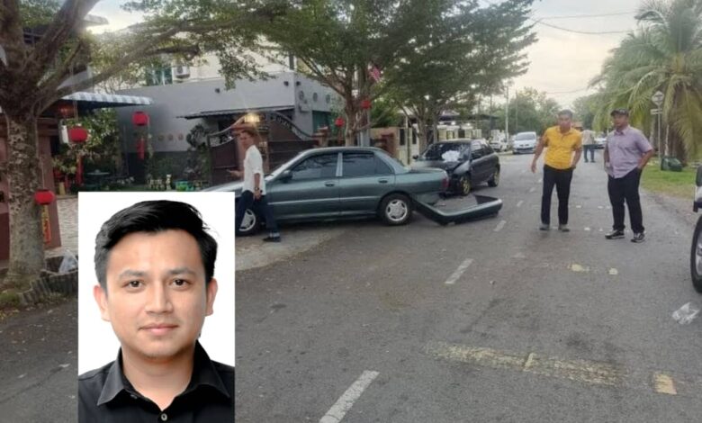 Lokasi kejadian seorang koperal polis maut dirempuh suspek pecah rumah di Taman Golf, Alor Setar. Gambar kecil: Timbalan Pengerusi II PERMAS, Azmin Auzaie
