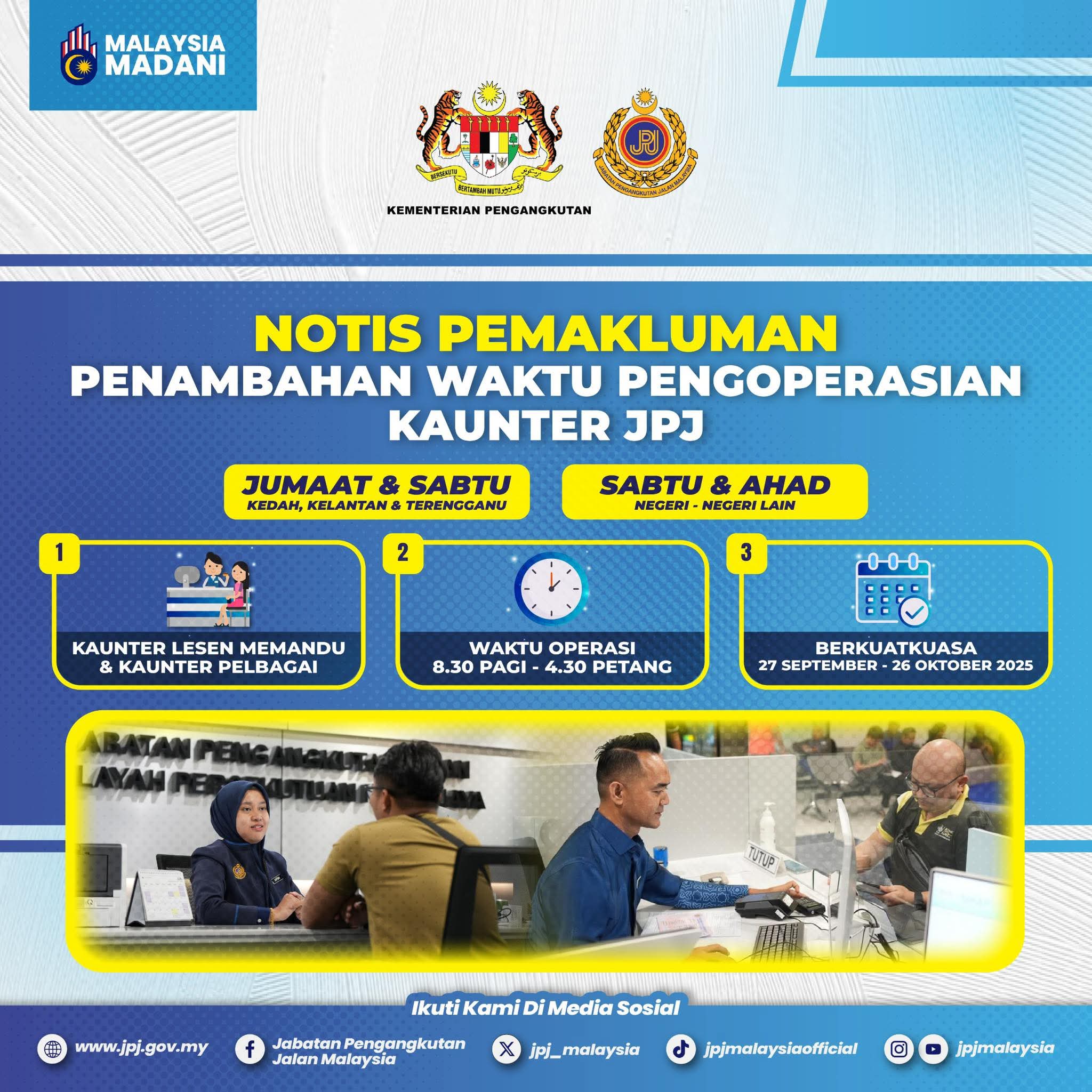 BUDI RON95: JPJ lanjut waktu kaunter lesen hujung minggu