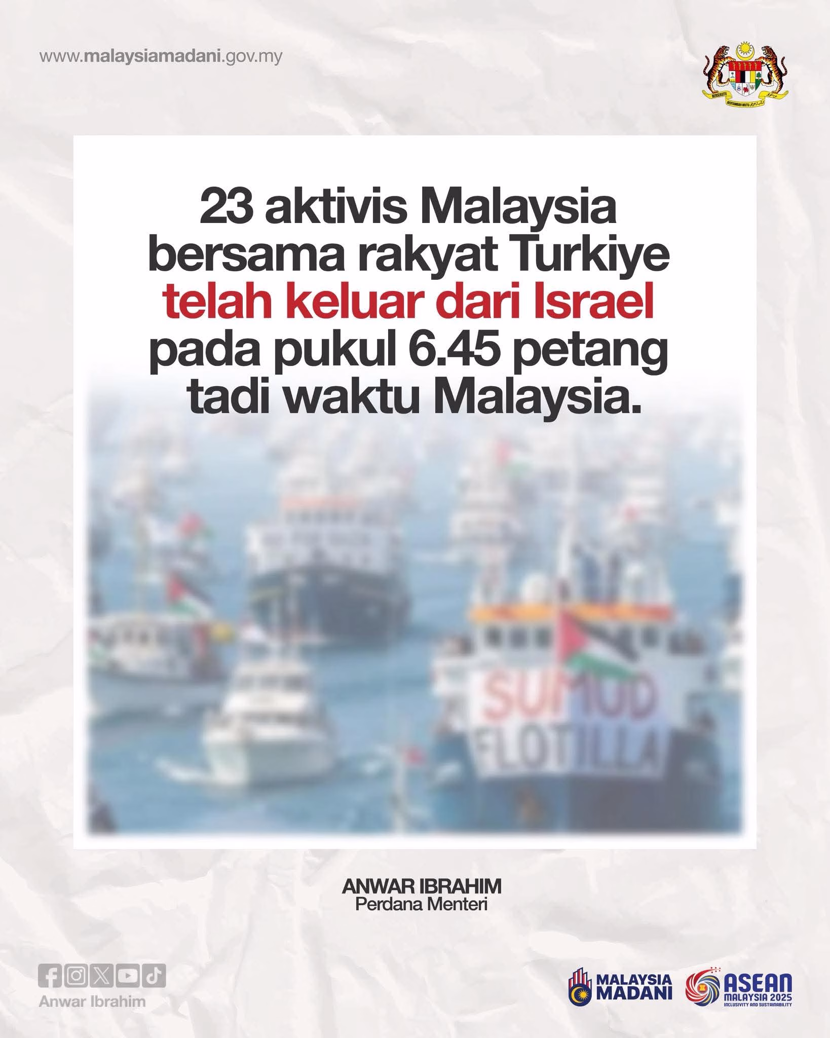 Anwar sahkan aktivis Malaysia dibebaskan, tiba di Istanbul malam ini