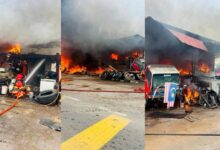 bengkel lori terbakar